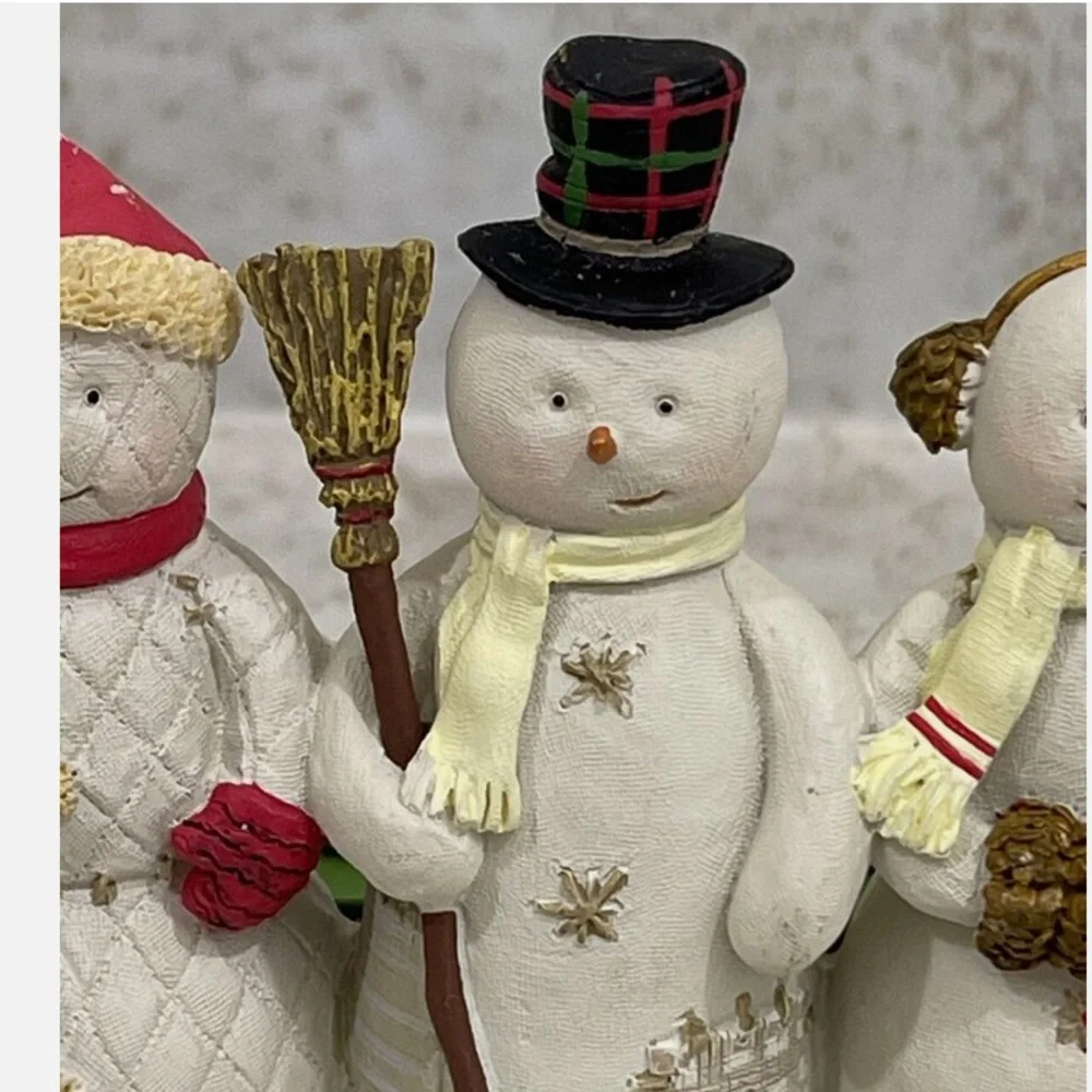 Hallmark Vintage Christmas Card Holder Festive Snowman Trio with Green Wire Tree